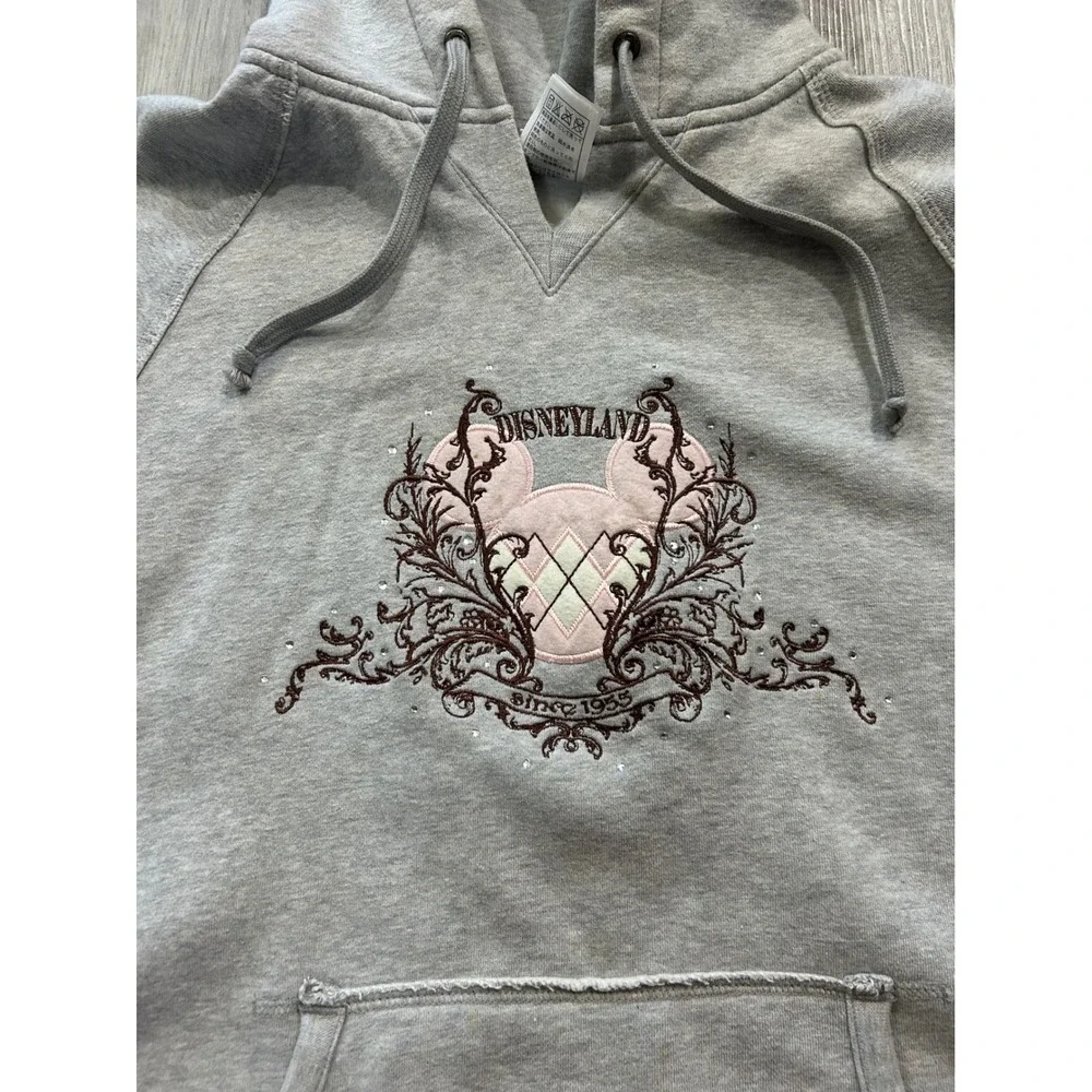 Disneyland Womens Mickey Mouse 55 Embroidered Hoodie Cotton XL Gray Rhinestone